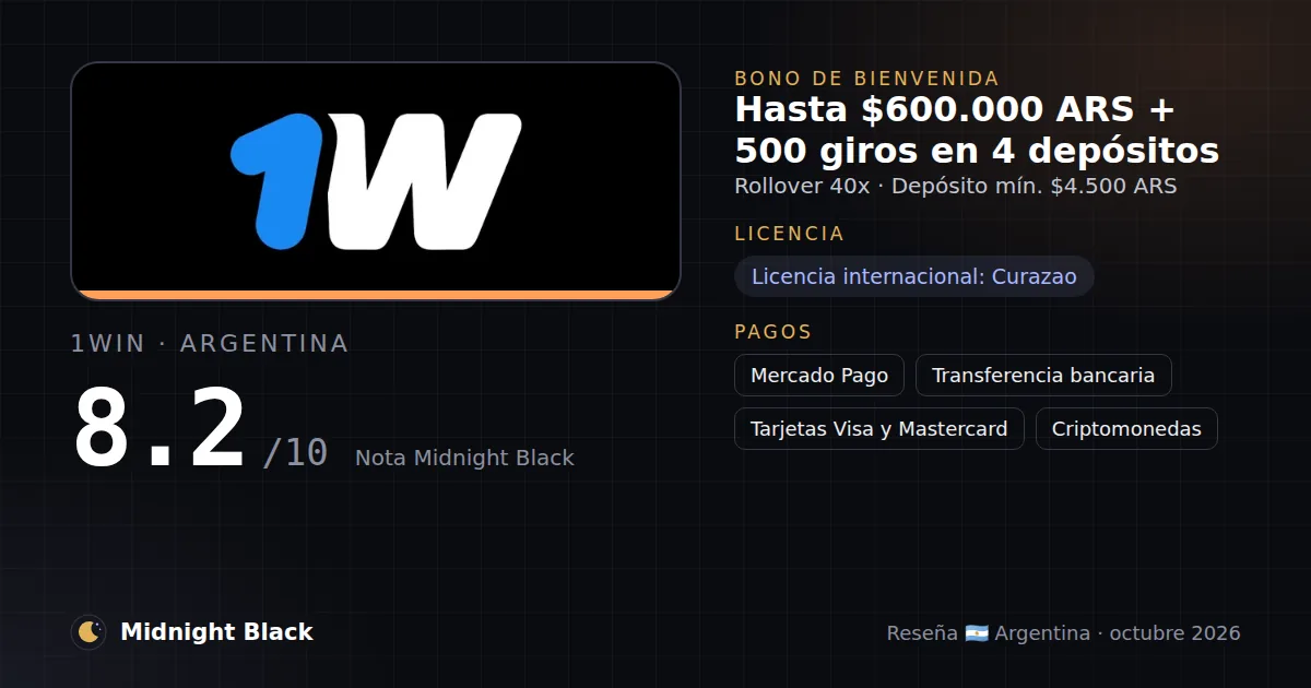 1win en Argentina: bono, licencia y métodos de pago (resumen Midnight Black, 15/10/2026)