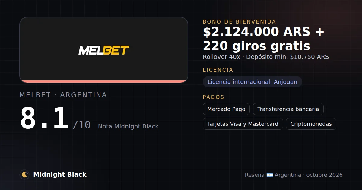 Melbet en Argentina: bono, licencia y métodos de pago (resumen Midnight Black, 15/10/2026)