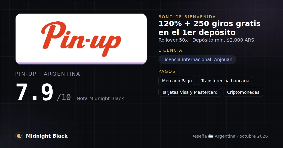 Pin-Up en Argentina: bono, licencia y métodos de pago (resumen Midnight Black, 15/10/2026)