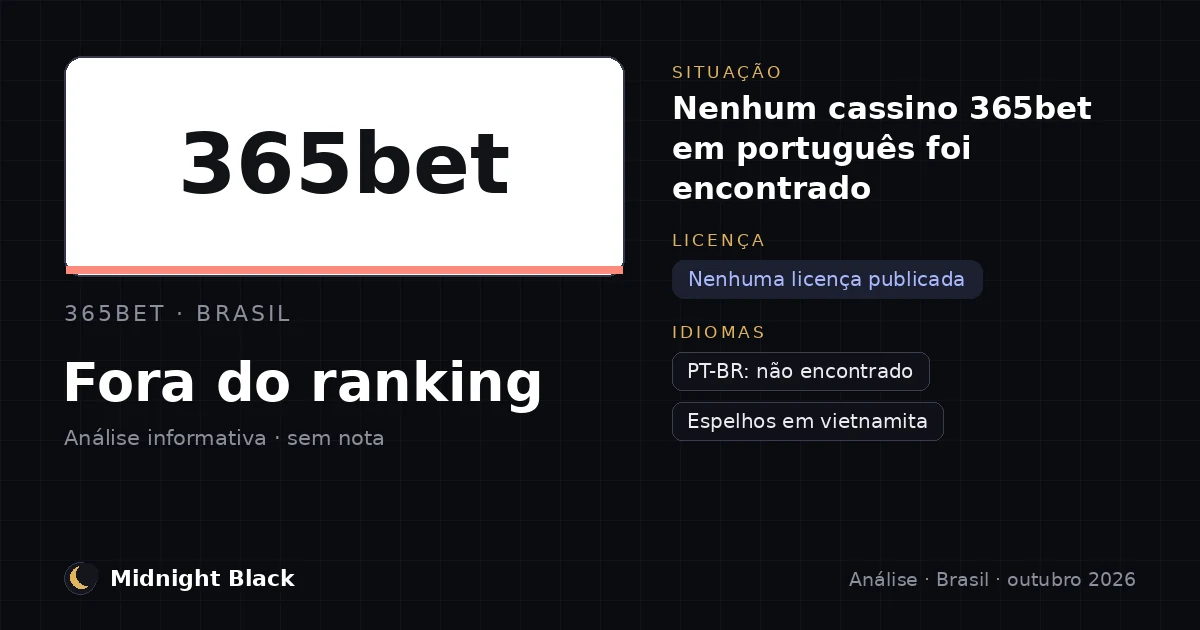 365bet no Brasil: situação, domínios e licença (resumo Midnight Black, 21 de outubro de 2026)