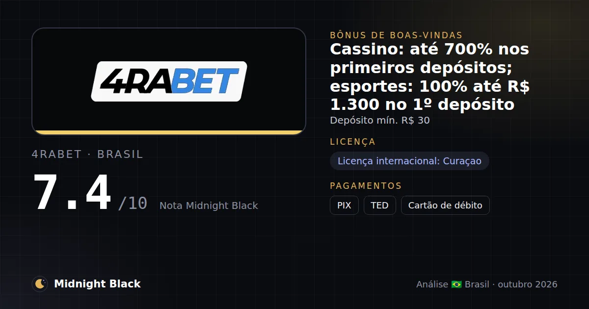 4raBet no Brasil: promoção, licença e pagamentos (resumo Midnight Black, 21/10/2026)