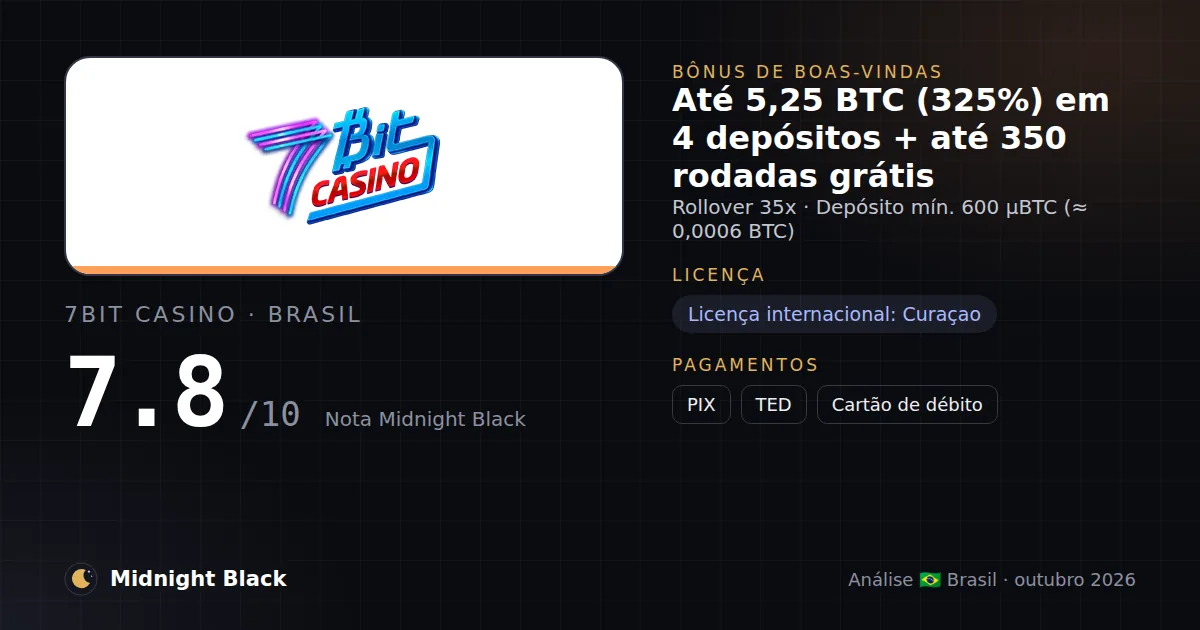 7Bit Casino no Brasil: promoção, licença e pagamentos (resumo Midnight Black, 21/10/2026)