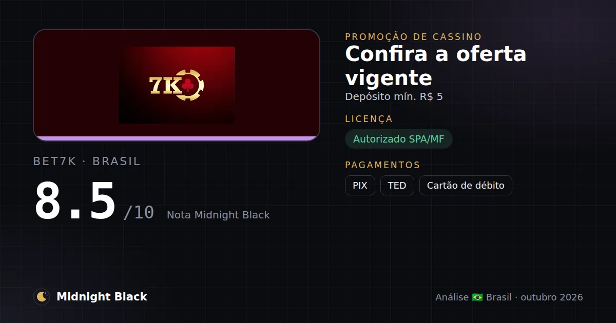 Bet7k no Brasil: promoção, licença e pagamentos (resumo Midnight Black, 15/10/2026)