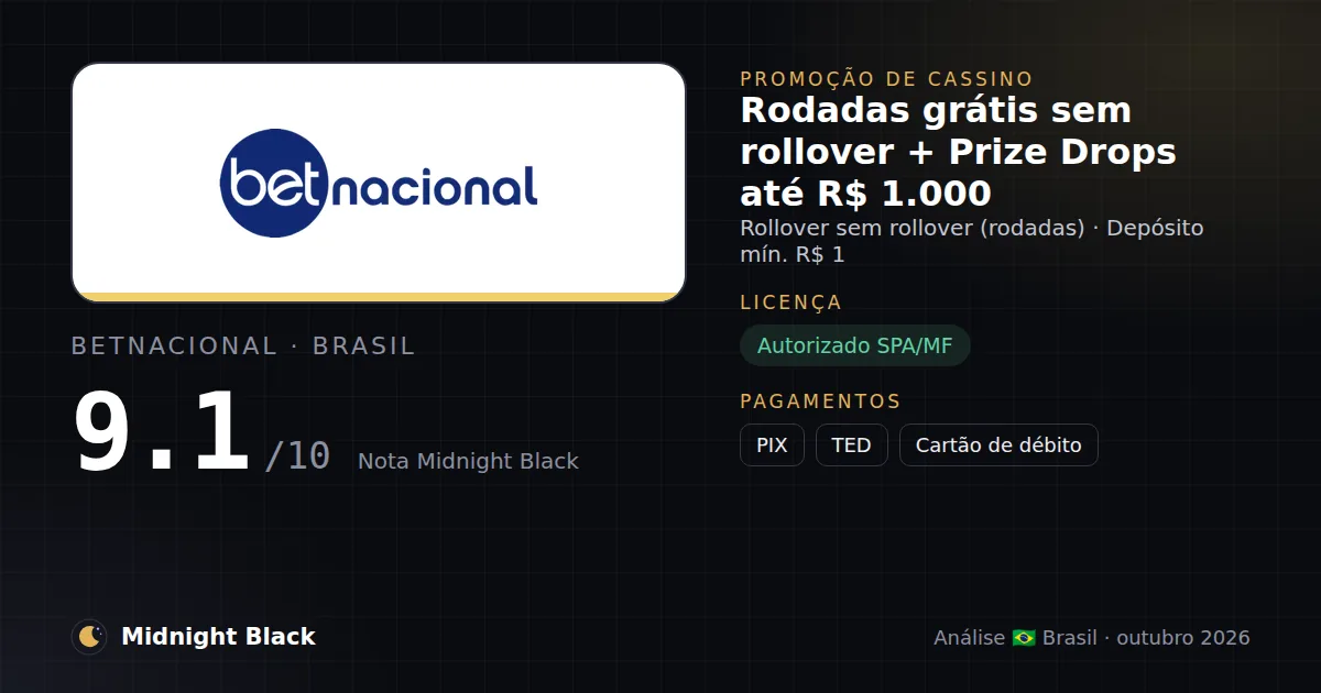 Betnacional no Brasil: promoção, licença e pagamentos (resumo Midnight Black, 15/10/2026)