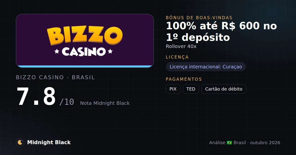 Bizzo Casino no Brasil: promoção, licença e pagamentos (resumo Midnight Black, 15/10/2026)