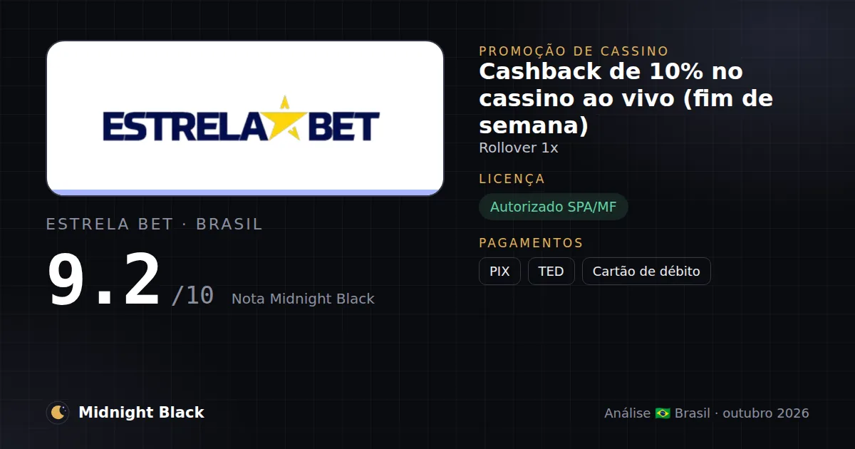 Estrela Bet no Brasil: promoção, licença e pagamentos (resumo Midnight Black, 15/10/2026)