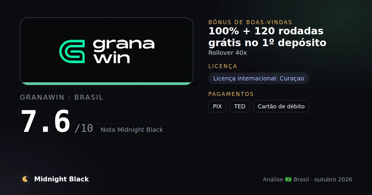GranaWin no Brasil: promoção, licença e pagamentos (resumo Midnight Black, 21/10/2026)