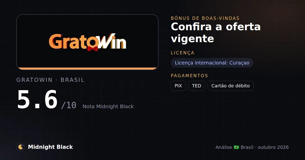 GratoWin no Brasil: promoção, licença e pagamentos (resumo Midnight Black, 21/10/2026)