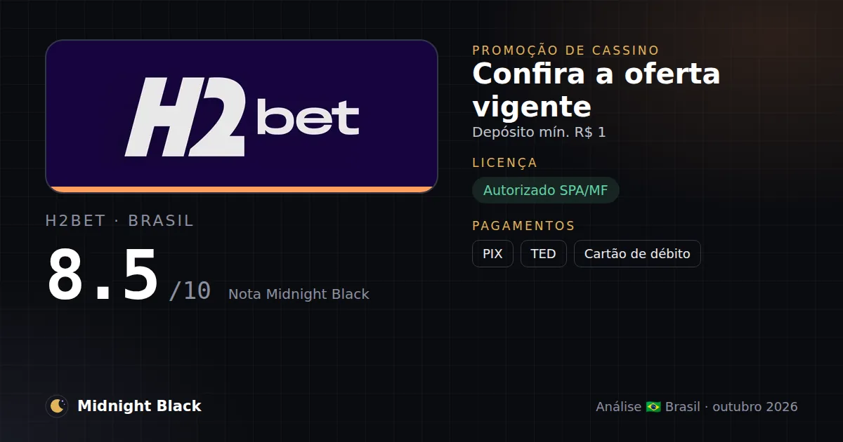H2bet no Brasil: promoção, licença e pagamentos (resumo Midnight Black, 15/10/2026)