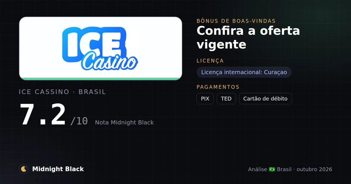 Ice Cassino no Brasil: promoção, licença e pagamentos (resumo Midnight Black, 15/10/2026)