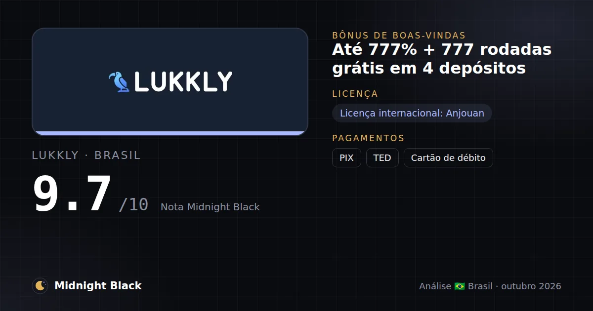 Lukkly no Brasil: promoção, licença e pagamentos (resumo Midnight Black, 15/10/2026)