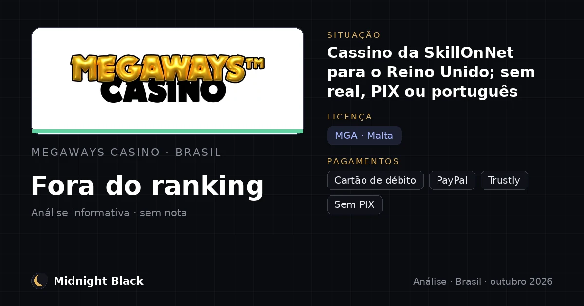 Megaways Casino no Brasil: situação, licença e pagamentos (resumo Midnight Black, outubro de 2026)