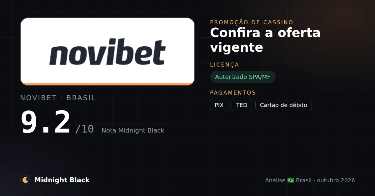 Novibet no Brasil: promoção, licença e pagamentos (resumo Midnight Black, 15/10/2026)