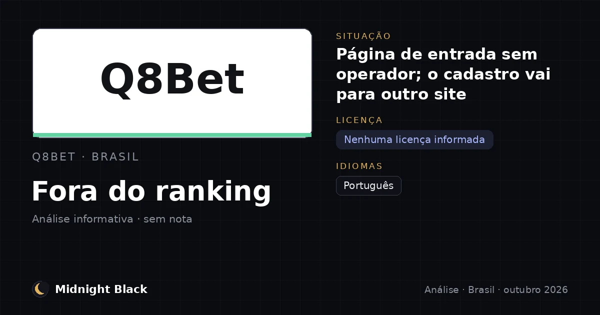 Q8Bet no Brasil: situação, licença e destino do cadastro (resumo Midnight Black, outubro de 2026)