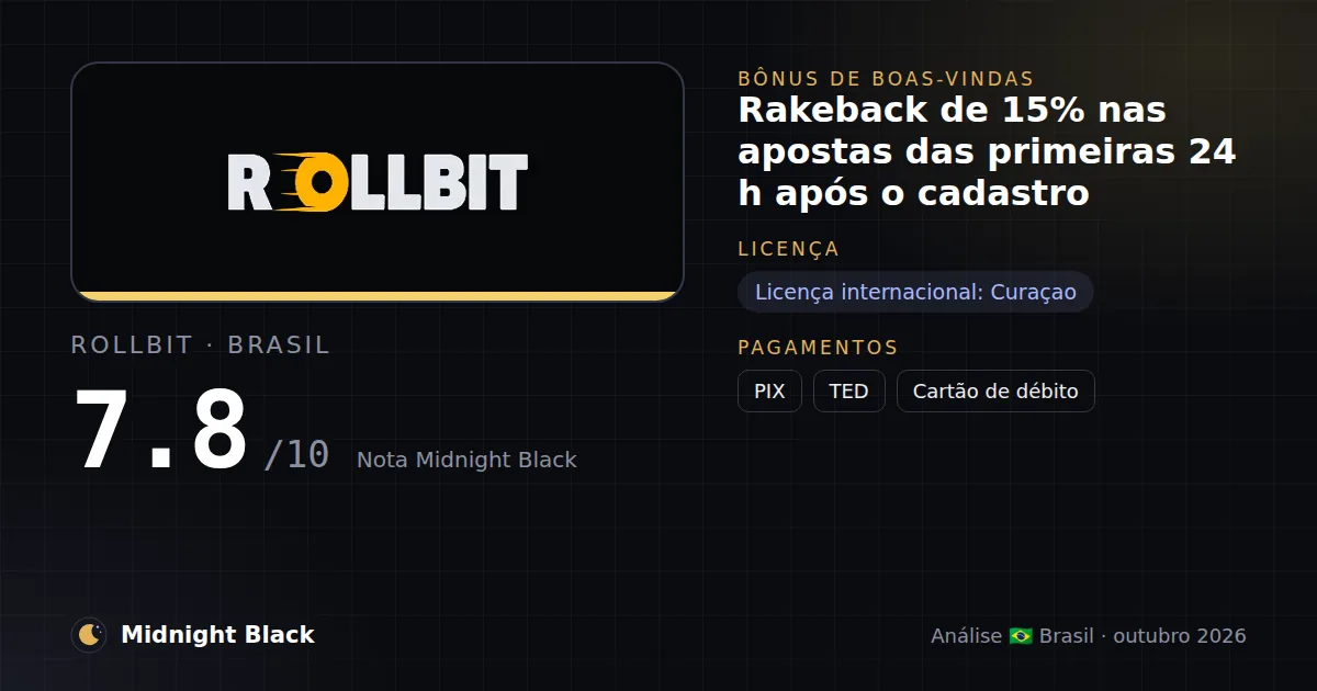 Rollbit no Brasil: promoção, licença e pagamentos (resumo Midnight Black, 21/10/2026)