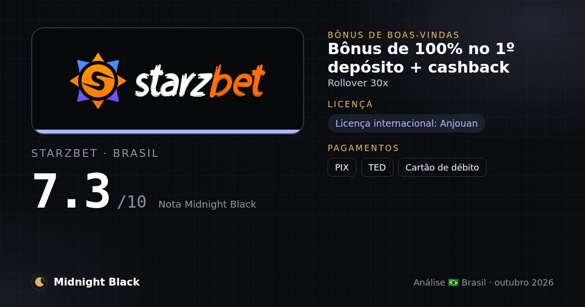 Starzbet no Brasil: promoção, licença e pagamentos (resumo Midnight Black, 15/10/2026)