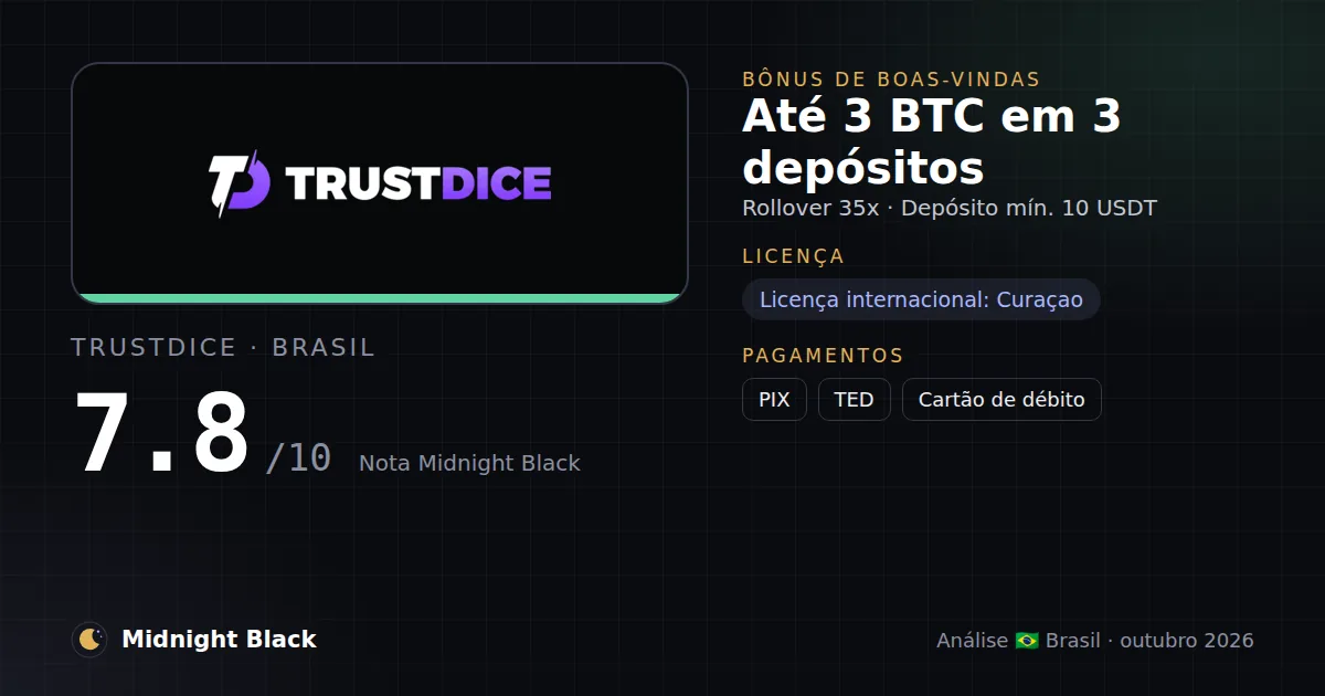 TrustDice no Brasil: promoção, licença e pagamentos (resumo Midnight Black, 21/10/2026)