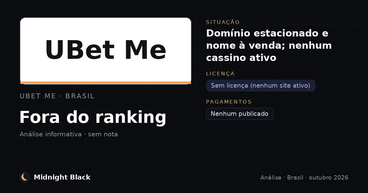 UBet Me no Brasil: situação dos domínios, licença e pagamentos (resumo Midnight Black, outubro de 2026)