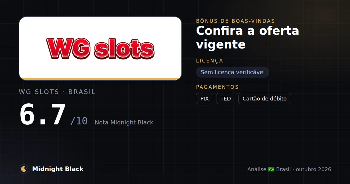 WG Slots no Brasil: promoção, licença e pagamentos (resumo Midnight Black, 23/10/2026)