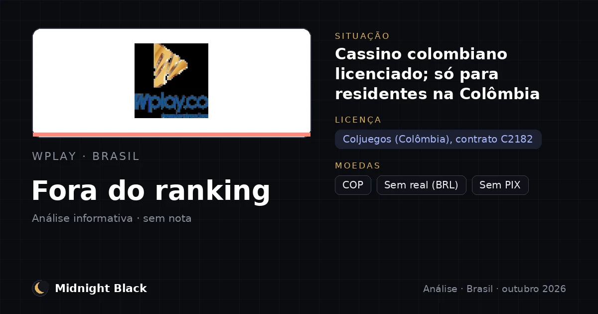 Wplay no Brasil: situação, licença e moedas (resumo Midnight Black, 21 de outubro de 2026)