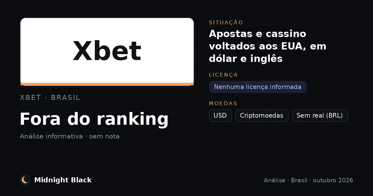 Xbet no Brasil: situação, licença e moedas (resumo Midnight Black, 21 de outubro de 2026)