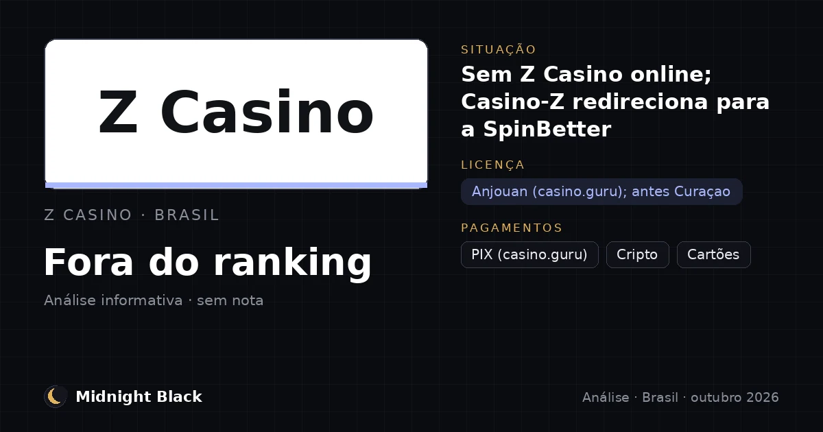 Z Casino no Brasil: a pista Casino-Z/SpinBetter, licença e pagamentos (resumo Midnight Black, outubro de 2026)