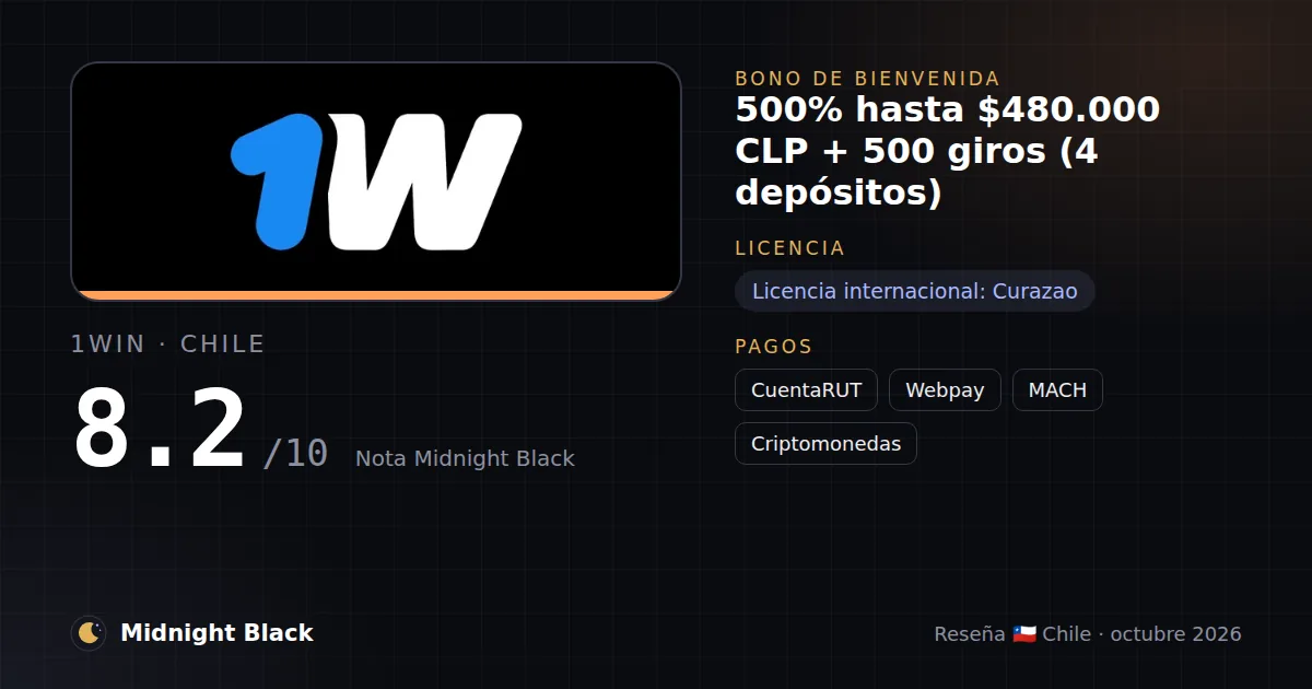 1win en Chile: bono, licencia y métodos de pago (resumen Midnight Black, 15/10/2026)