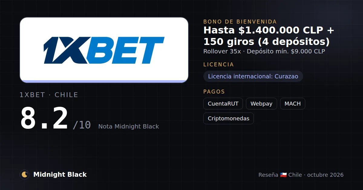 1xBet en Chile: bono, licencia y métodos de pago (resumen Midnight Black, 15/10/2026)