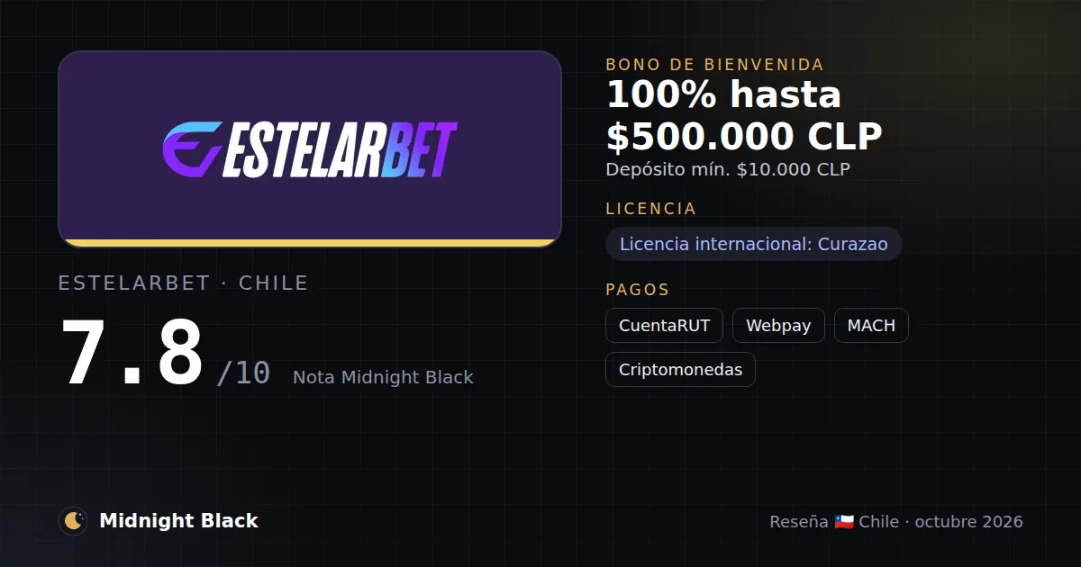 Estelarbet en Chile: bono, licencia y métodos de pago (resumen Midnight Black, 15/10/2026)