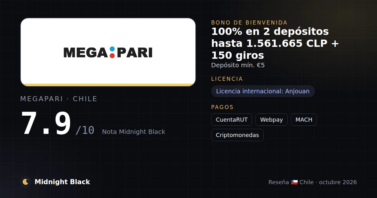 Megapari en Chile: bono, licencia y métodos de pago (resumen Midnight Black, 15/10/2026)