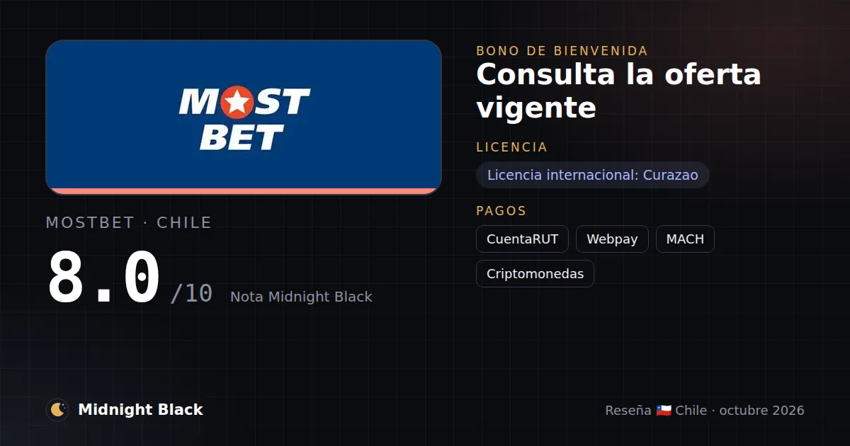 Mostbet en Chile: bono, licencia y métodos de pago (resumen Midnight Black, 15/10/2026)