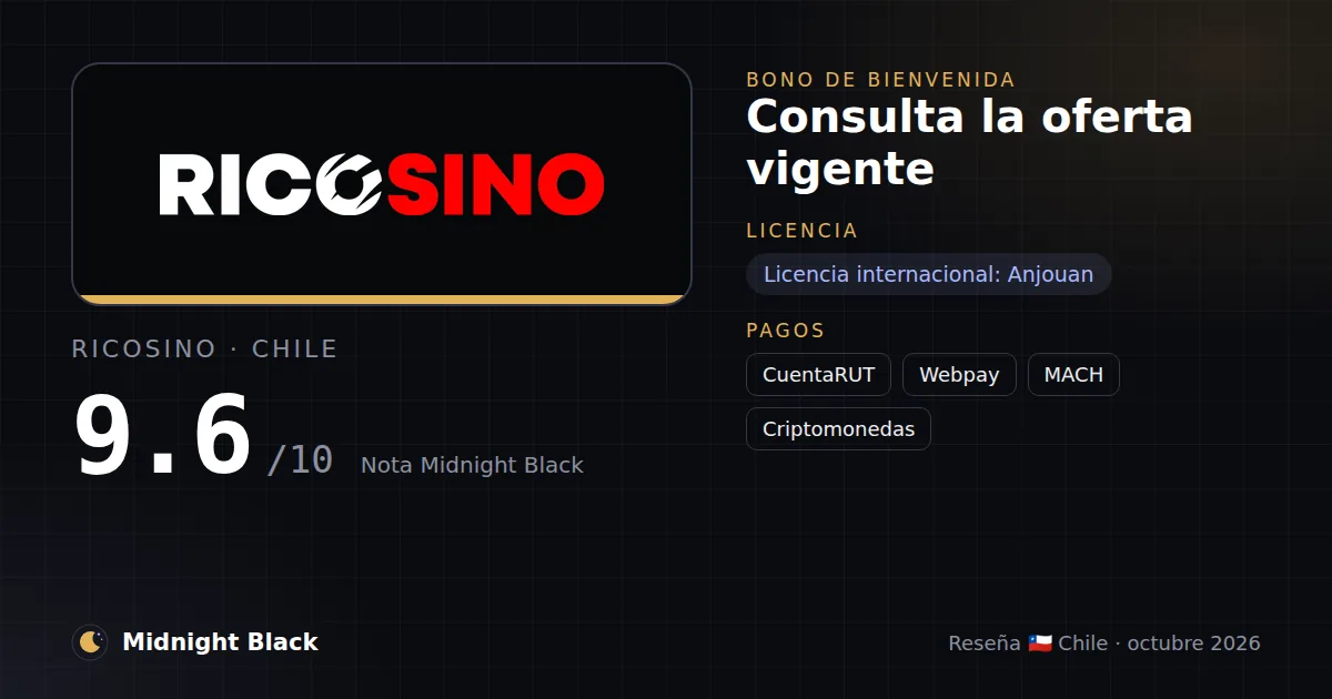 Ricosino en Chile: bono, licencia y métodos de pago (resumen Midnight Black, 15/10/2026)