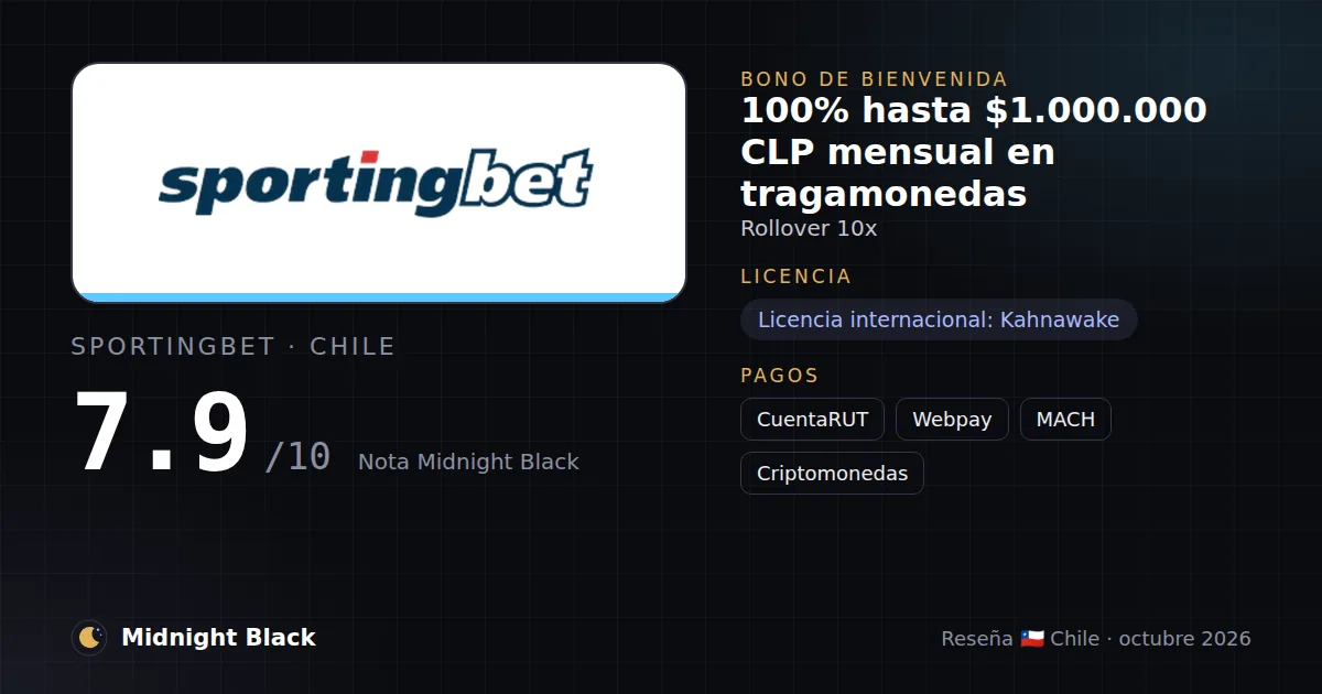 Sportingbet en Chile: bono, licencia y métodos de pago (resumen Midnight Black, 15/10/2026)