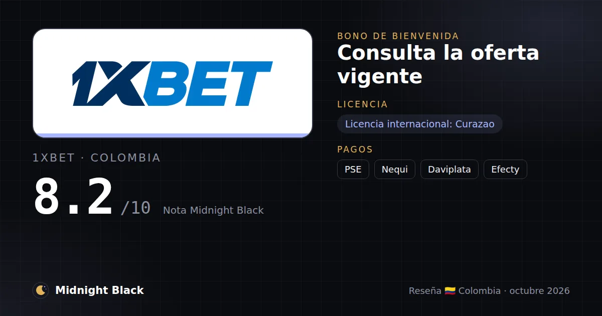 1xBet en Colombia: bono, licencia y métodos de pago (resumen Midnight Black, 15/10/2026)