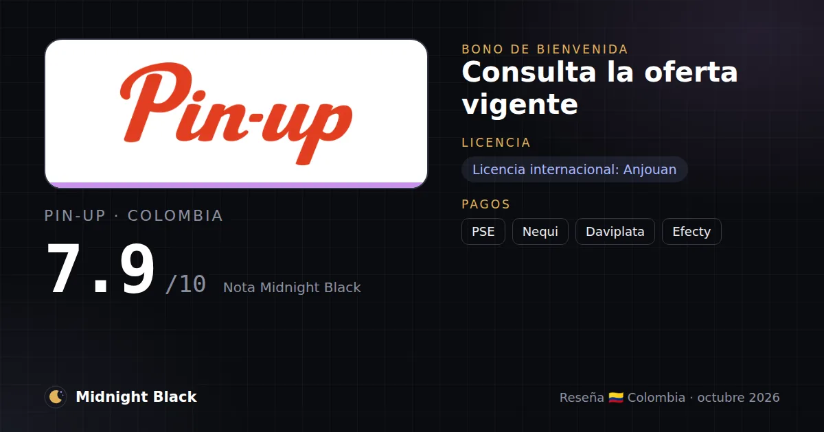 Pin-Up en Colombia: bono, licencia y métodos de pago (resumen Midnight Black, 15/10/2026)