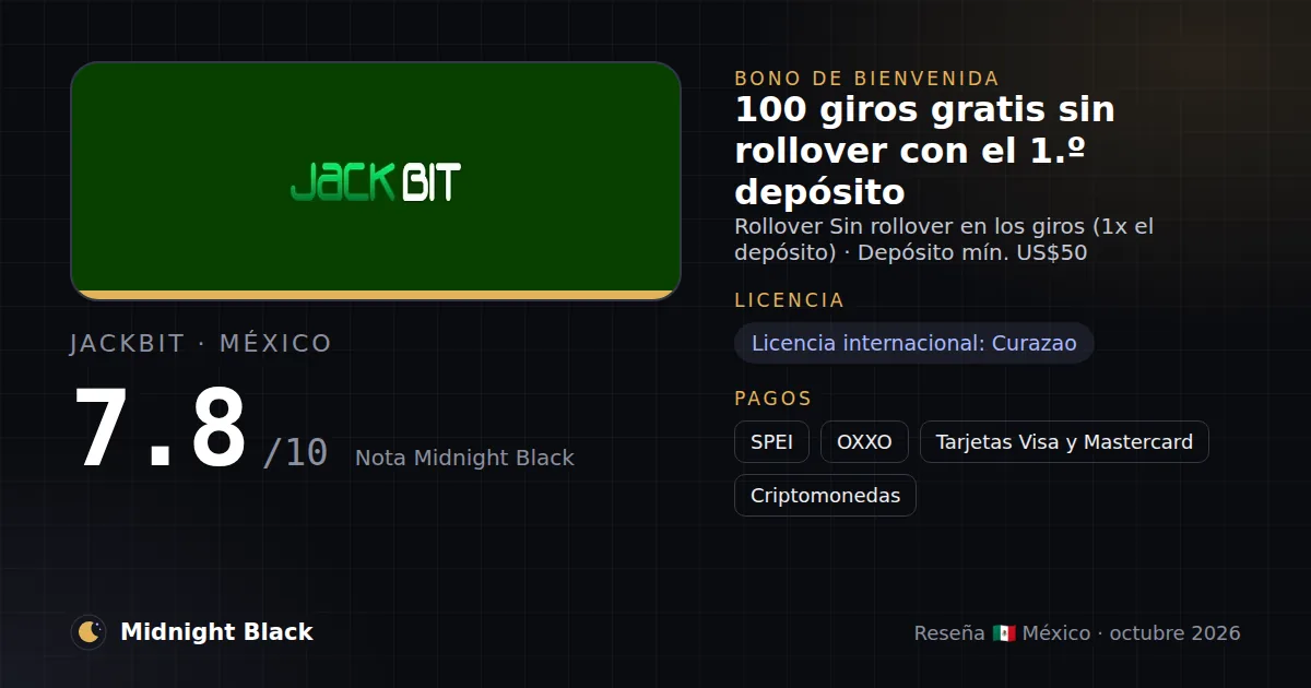 JackBit en México: bono, licencia y métodos de pago (resumen Midnight Black, 21/10/2026)