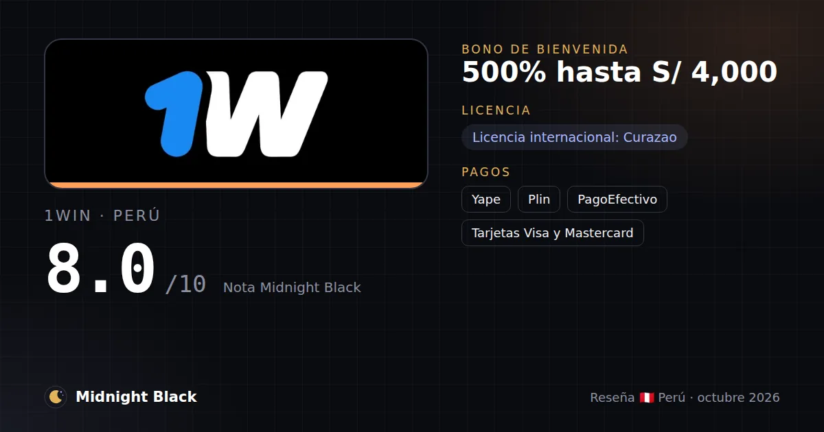 1win en Perú: bono, licencia y métodos de pago (resumen Midnight Black, 15/10/2026)