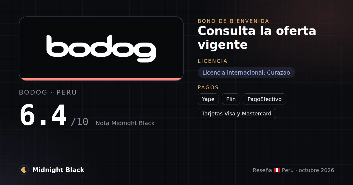 Bodog en Perú: bono, licencia y métodos de pago (resumen Midnight Black, 21/10/2026)