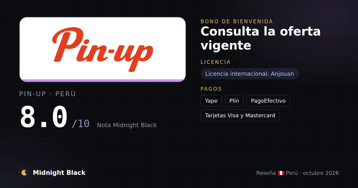 Pin-Up en Perú: bono, licencia y métodos de pago (resumen Midnight Black, 15/10/2026)