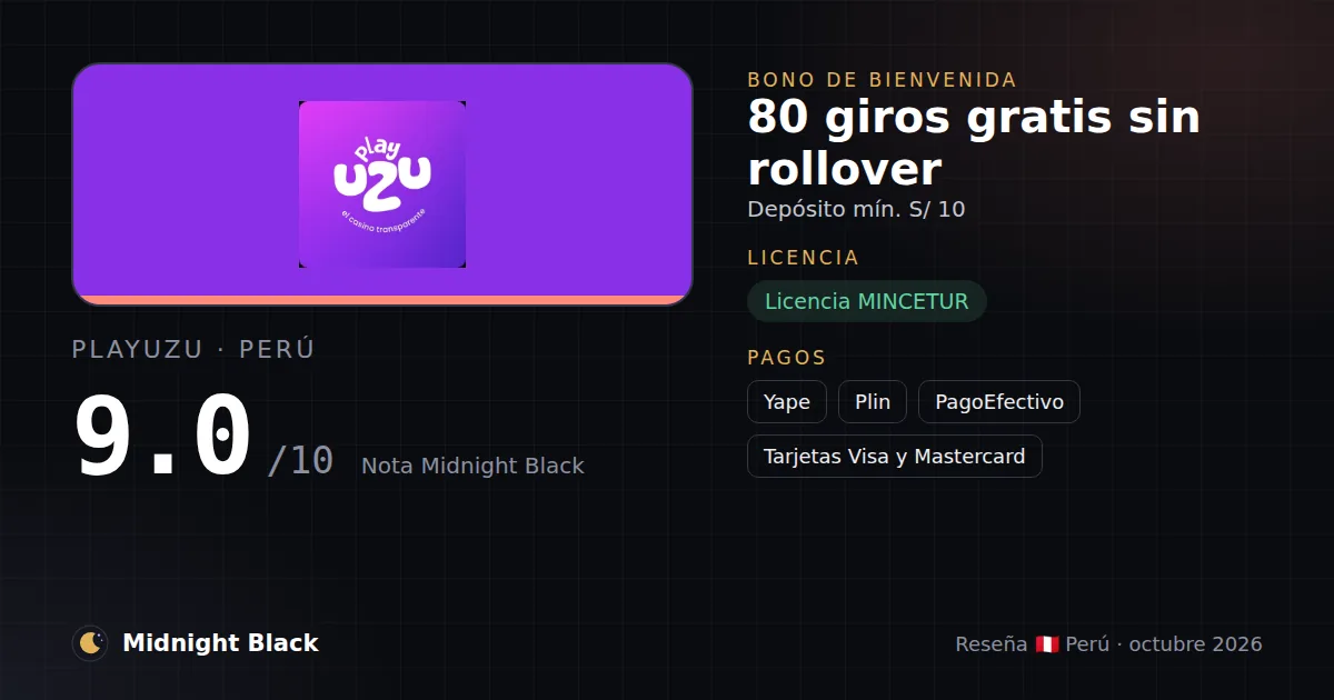 PlayUZU en Perú: bono, licencia y métodos de pago (resumen Midnight Black, 15/10/2026)