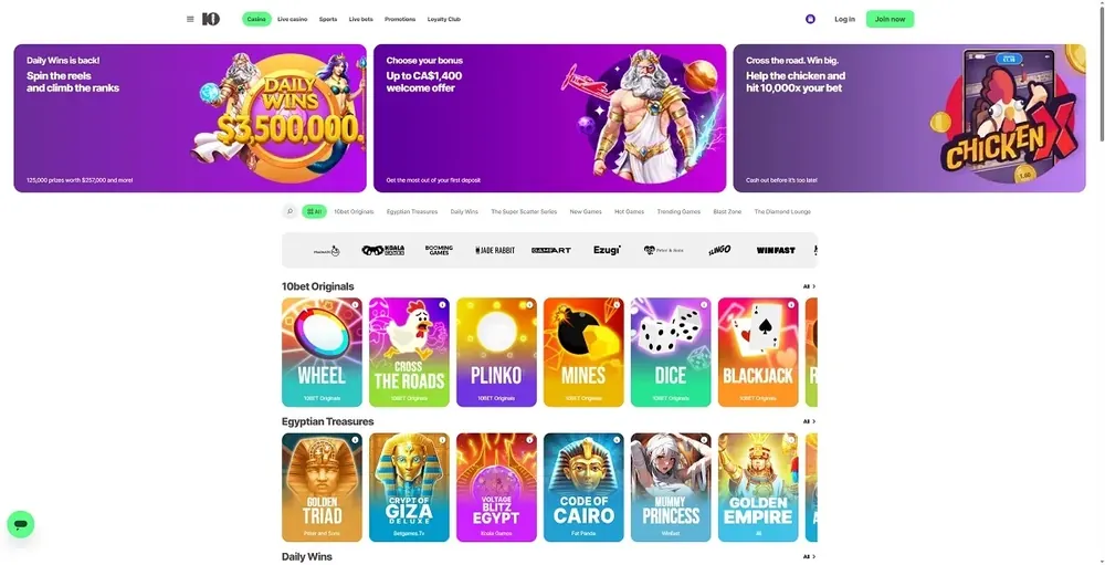 10bet: captura del sitio (escritorio)