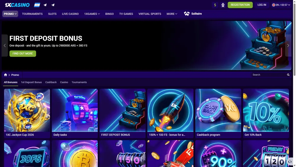 Promoções de 1xCasino (desktop)