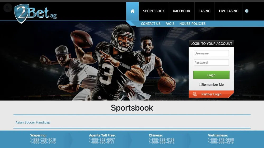 Página Sportsbook do 2bet.ag com jogadores de futebol americano, basquete e beisebol