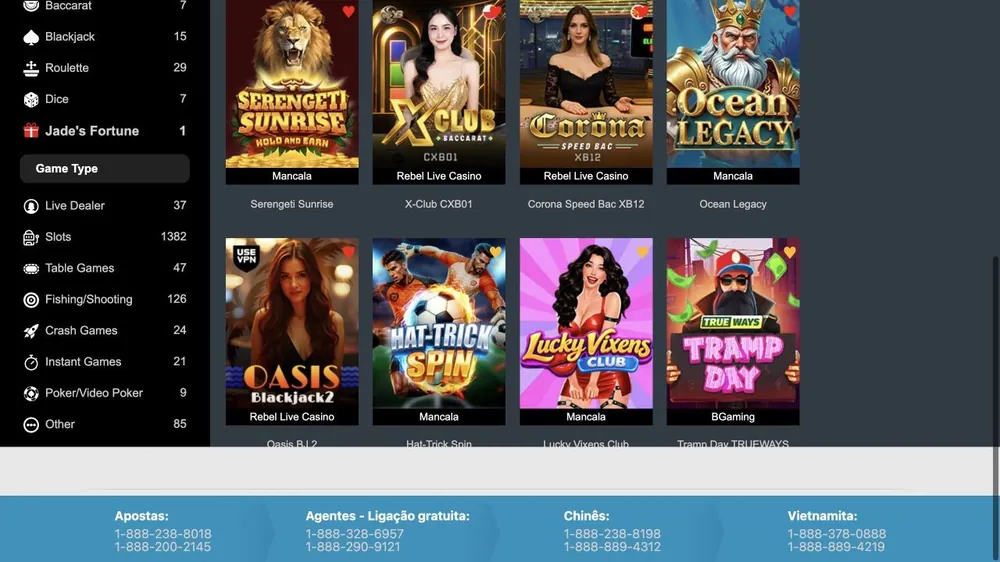 Catálogo de jogos do 2bet.ag com contadores por categoria e capas de jogos
