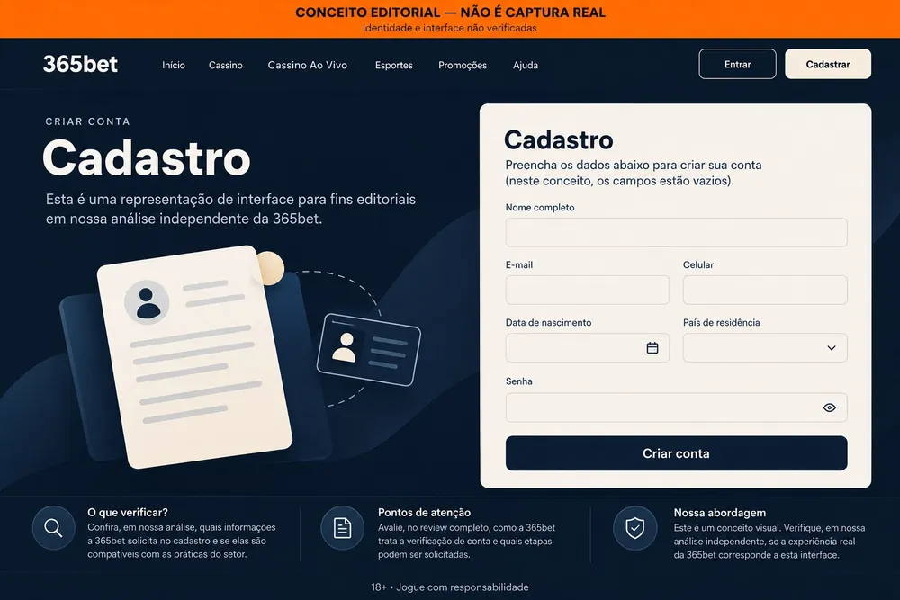 Tela conceitual de cadastro com formulário em branco (365bet, ilustração conceitual)