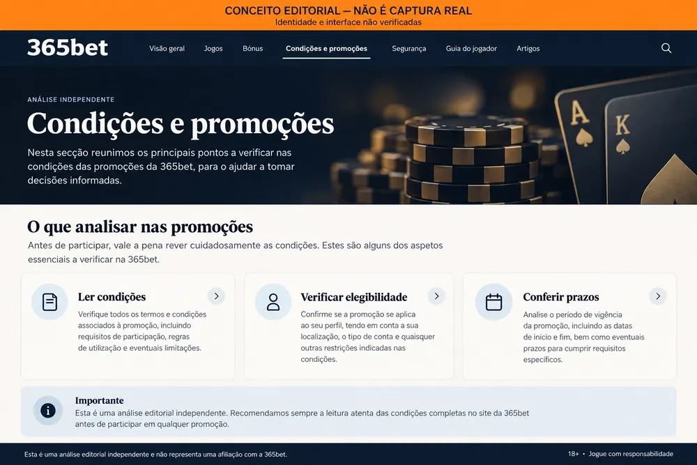 Tela conceitual com pontos a analisar nas promoções (365bet, ilustração conceitual)