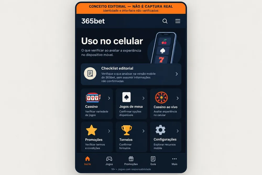 Tela conceitual de celular com menu de categorias (365bet, ilustração conceitual)