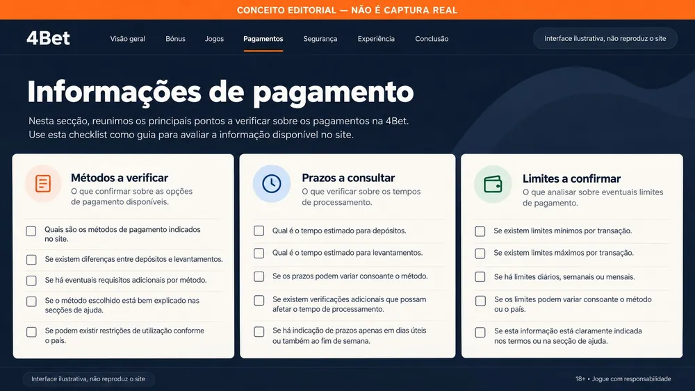 Ilustração conceitual de uma página com pontos a verificar sobre pagamentos