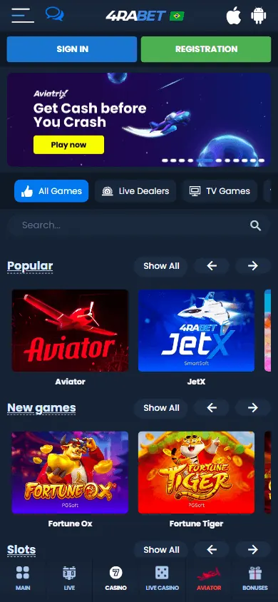 Catálogo de jogos de 4raBet (celular)