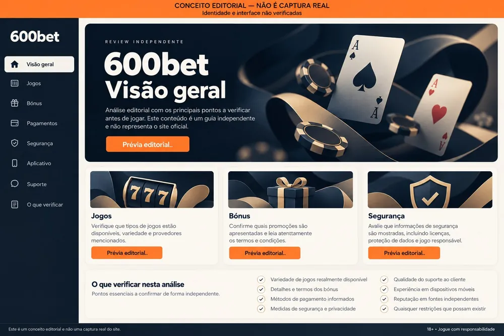 Painel conceitual de visão geral com cartões de jogos, bônus e segurança — 600bet, imagem conceitual